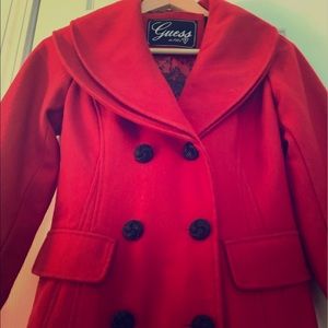 GUESS Wool Blend Pleated Back Pea Coat